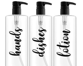 Soap Dispenser Labels, Hands and Dishes Decal, Kitchen decor, Farmhouse Decor, Lotion decal, Dishes decal, Hand Dishes and Lotion
