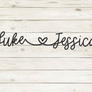 Custom Couples Name Decal With Heart, Personalized 2 Name Decal, Name Sticker With Heart, Tumbler Name Decal, Name with Heart