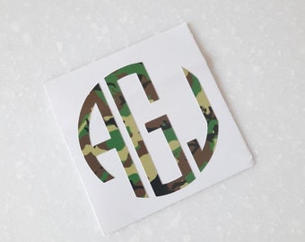 Monogram Decal, Camouflage Monogram, Personalized Decal, Custom Decal, Car Decal, Laptop Sticker, Camo Decal, Camo Monogram Decal