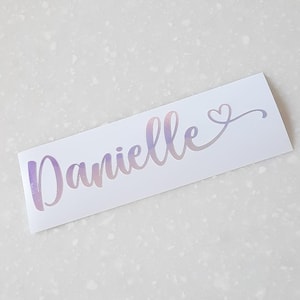 Holographic Name Decal, Custom Name Decal With Heart, Personalized Holographic Decal, Name Sticker With Heart, Iridescent decal