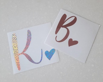 Single Letter Decal, Holographic Decal, Monogram Decal With Heart, Initial Decal, Laptop Decal, Car Decal, Tumbler Decal, Girly Cup Decal