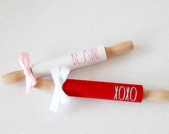 Farmhouse Style Mini Rolling Pin, Mini Valentines Rolling Pin, Valentines Day Tiered Tray, Tier Tray, Valentines Shelf Decor, Kitchen Decor