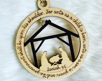 Isaiah 9:6 Ornament, Nativity Christmas Ornament, Religious Ornament, For Unto Us A Child Is Born