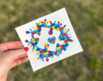 Autism Awareness Decal,Puzzle Piece Decal, Paint Splatter Decal, Car Decal, Autism Awareness Sticker, Christmas Gift, Stocking Stuffer