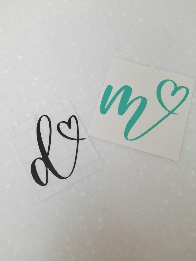 Single Letter Decal, Monogram Decal With Heart, Single Letter Monogram ...