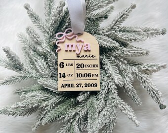 Birth Stat Bow Ornament, Baby Birth Stat Ornament, Personalized Newborn Ornament, Babys First Christmas, Gift for Mom, Gift for Grandparents