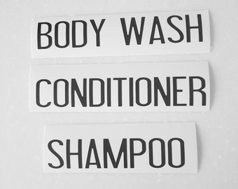 Shampoo Conditioner Body Wash Decal Set, Soap Dispenser Decals, Soap Bottle Labels, Minimalist Labels, Modern Labels