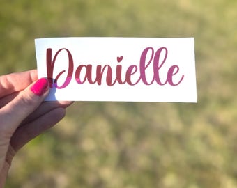 Custom Name Decal, Personalized Name Decal, Name Sticker With Heart, Iridescent decal, Holographic Decal, Metallic Name Decal