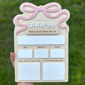 Back to School Board for Girls with Bow, First Day of School Sign, Reusable Photo Prop, Custom Name Sign, Girly Back To School Board