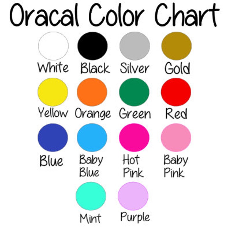 Puede incluir: Carta de colores Oracal que muestra 12 colores diferentes en c&iacute;rculos: blanco, negro, plata, oro, amarillo, naranja, verde, rojo, azul, azul beb&eacute;, rosa fuerte, rosa beb&eacute;, menta y morado.