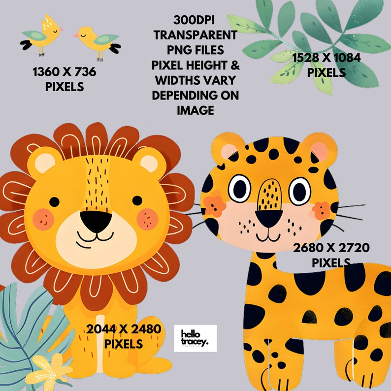Cute Jungle Animals Clipart PNG Pack, Safari Animal Clip Art for ...