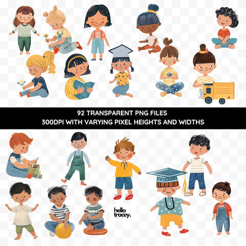 Preschool Toddler Boy Girl Classroom PNG clipart, Watercolor Graduation Boys Girls Chalkboard Toys Bunting Rainbow Moon Sun Stars Apple Books Library Bookcase Pencils Transparent PNGs clip art, Royalty Free
