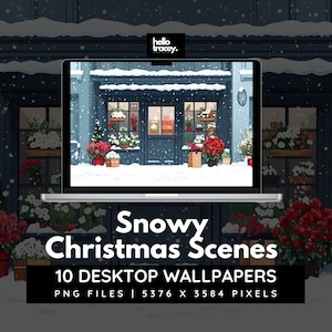 Snowy Christmas Tree Desktop Wallpapers | Xmas Winter aesthetic anime lofi cafe florist wallpaper gaming streaming youtube background images