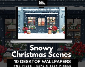 Snowy Christmas Tree Desktop Wallpapers | Xmas Winter aesthetic anime lofi cafe florist wallpaper gaming streaming youtube background images