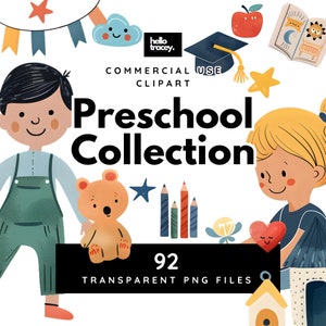 Preschool Toddler Boy Girl Classroom PNG clipart, Watercolor Graduation Boys Girls Chalkboard Toys Bunting Rainbow Moon Sun Stars Apple Books Library Bookcase Pencils Transparent PNGs clip art, Royalty Free