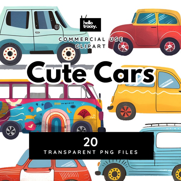 Cute Car Clipart, Illustrated Fun cars, vehicles, transport clip art for personal or commercial use, Transparent PNG