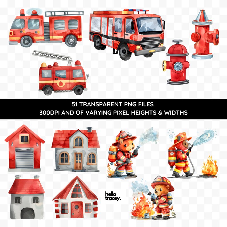 Watercolor Animal Firefighters PNG Clipart, Firetruck, Fire Engine ...