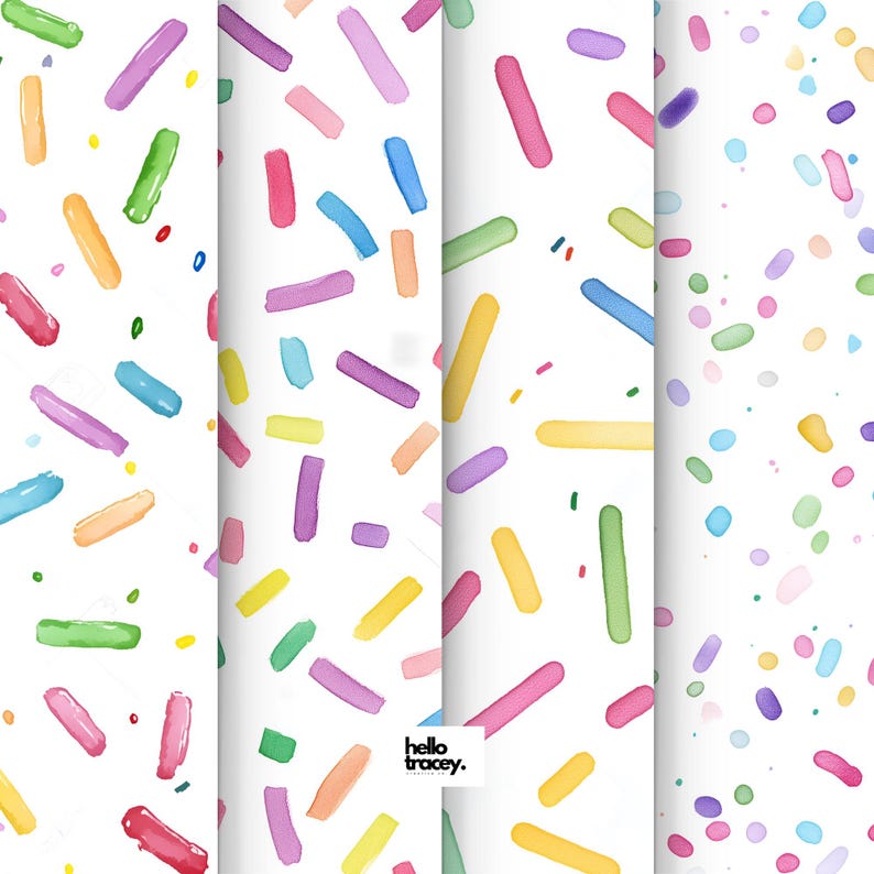 Watercolor Rainbow Sprinkles, Digital Seamless Pattern PNG, Cute Backgrounds, Colorful, Repeating PNG paper patterns, Commercial Use