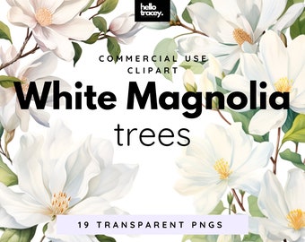 White Magnolia Tree Clipart PNG, Magnolia Branches Clip art for commercial use, Transparent PNGs, Royalty Free Trees, Digital stickers