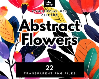 Abstracte bloemen clipart, Floral aquarel kunst PNG clip art elementen, transparante PNG, Royalty-vrije, digitale stickers