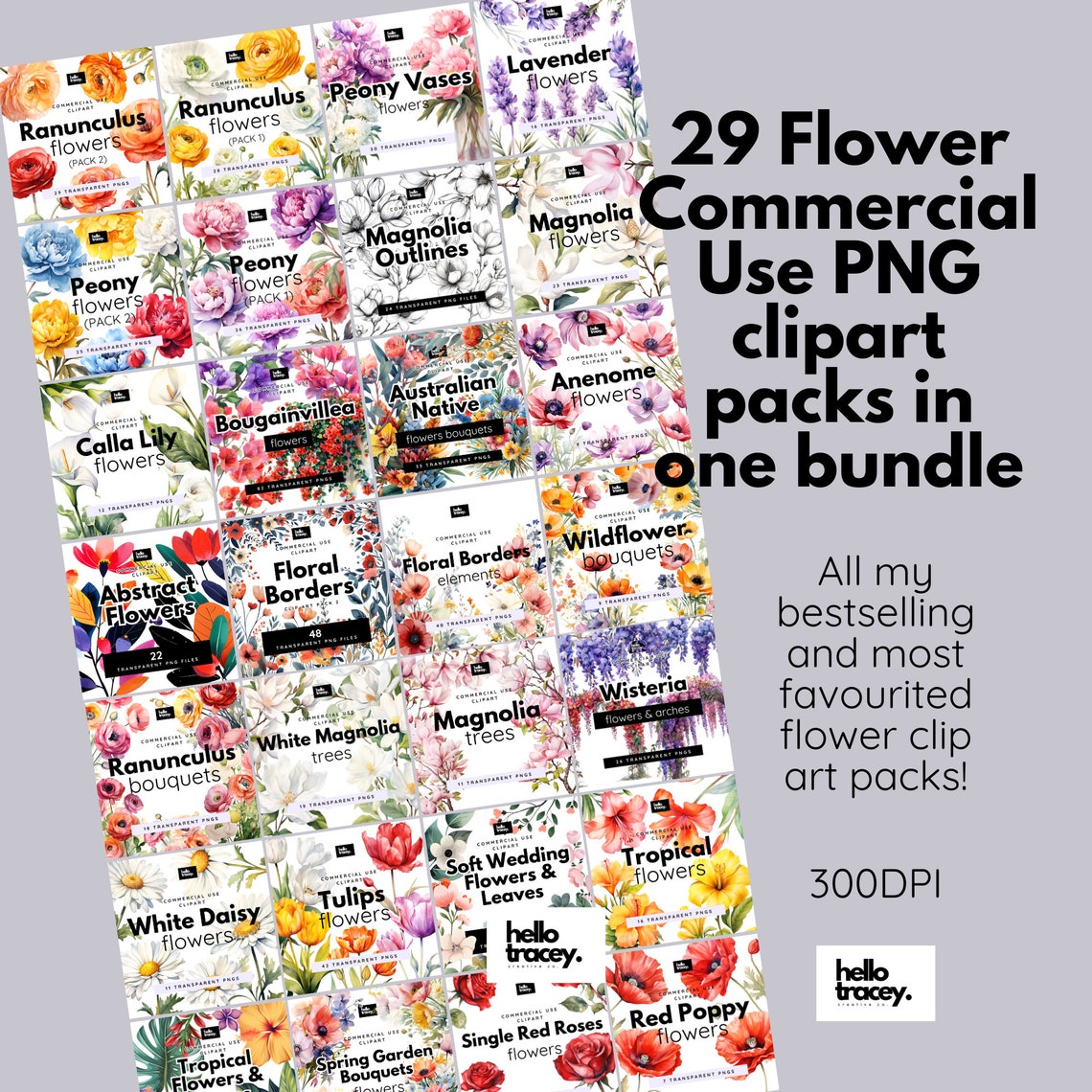 Flower MEGA BUNDLE Clipart Pack, 791 Floral PNG Files, Clip Art for ...