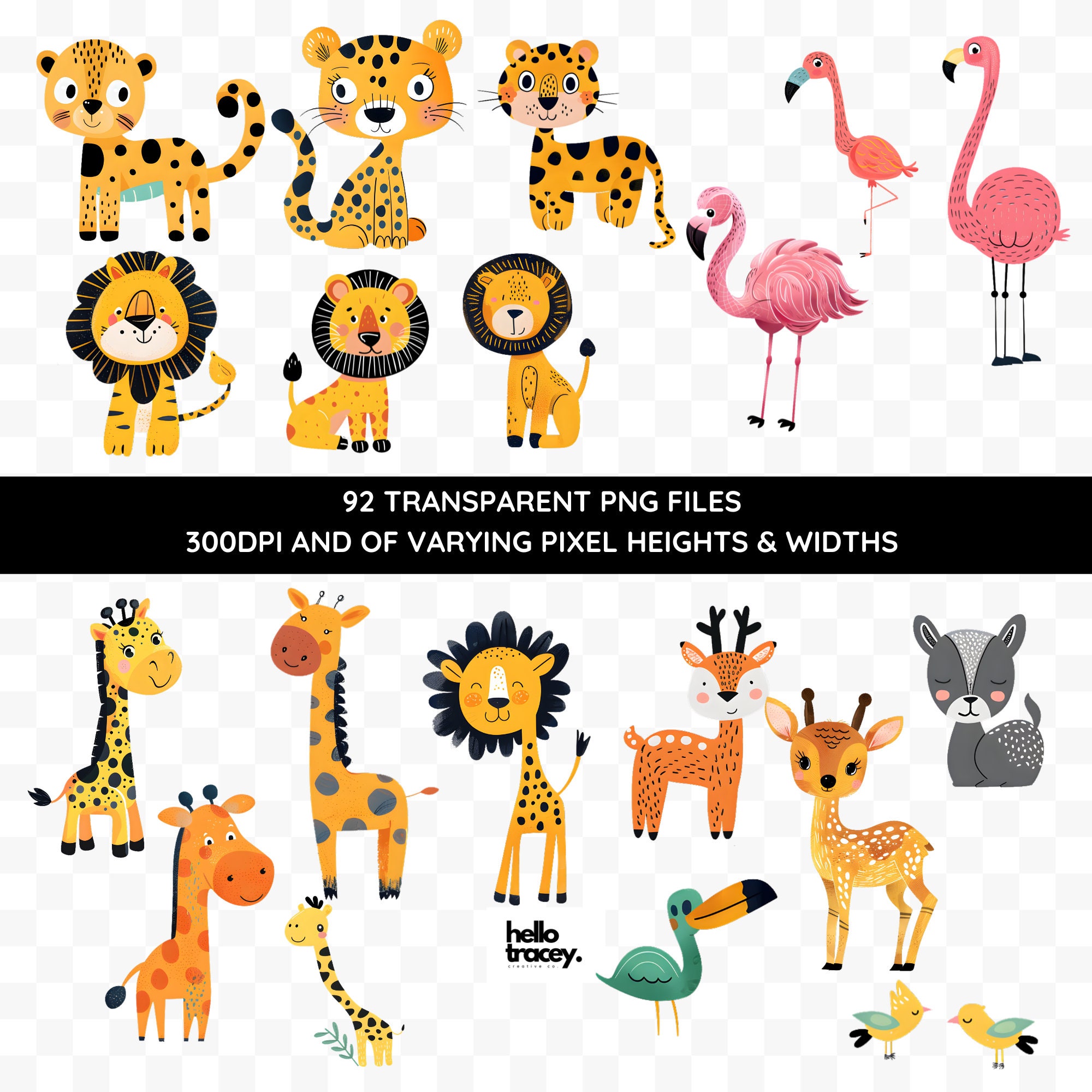 Cute Jungle Animals Clipart PNG Pack, Safari Animal Clip Art for ...