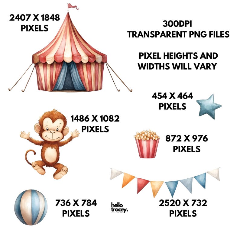 Watercolor Circus PNG Clipart PACK TWO, Circus Theme, Elephant, Tiger ...