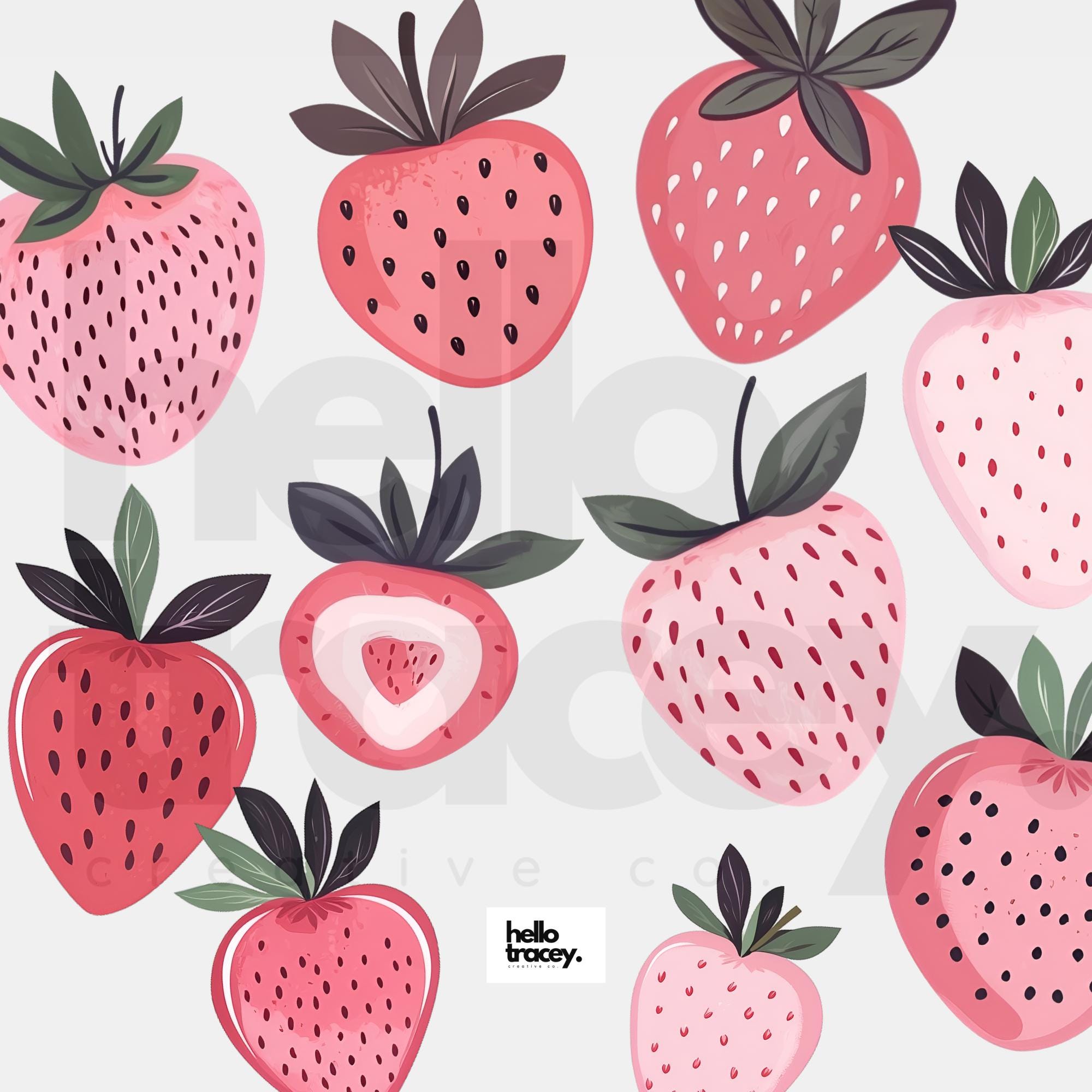 Abstract Cute Pink Strawberries PNG clip art, Pastel Strawberry Transparent  PNGs clip art, Cartoon Fun Berry Berries PNG clipart, image size:2000x2000