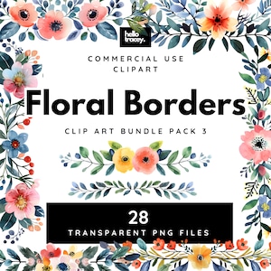 Horizontal Floral Borders Watercolor PNG clipart, Flower Border Lines, Transparent PNGs clip art,  Flower accents, Floral graphics