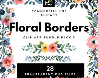 Horizontal Floral Borders Watercolor PNG clipart, Flower Border Lines, Transparent PNGs clip art,  Flower accents, Floral graphics