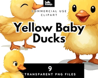 Yellow Baby Ducks Watercolor Illustrations PNG clipart, Cute Yellow Duck Transparent PNGs clip art, Digital stickers, Commercial Free