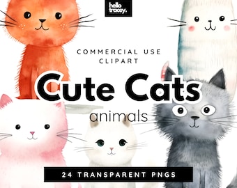 Cute Cats Clipart Pack, Clip art for commercial use, Transparent PNGs, Royalty Free Cute White Grey Orange Red White Cat Kitten Kittens PNG