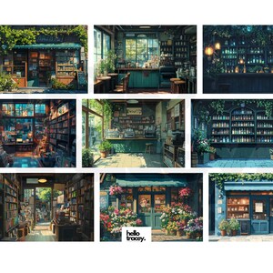 Studio Ghibli Inspired Desktop Wallpapers | aesthetic anime lofi cafe florist record store storefronts flower shop wallpaper gaming streaming youtube background images
