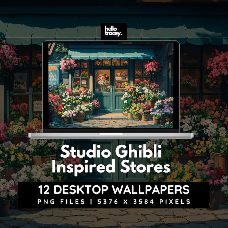 Studio Ghibli Inspired Desktop Wallpapers | aesthetic anime lofi cafe florist record store storefronts flower shop wallpaper gaming streaming youtube background images