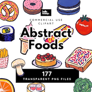 Abstract Food PNG clipart, Fruit, Vegetables, Junk Food, Fast Food, Bread, Candy, Seafood,  Transparent PNGs clip art, Digital stickers
