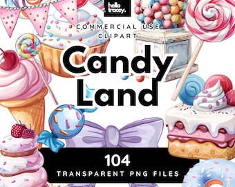 Pastel Candyland PNG clipart, Watercolor Icecream Donut Sweets Lollies Candy Party Transparent PNGs clip art, Royalty Free, Digital stickers
