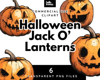 Halloween Jack O Lantern Pumpkins Clipart, Spooky Cute Orange Pumpkin 80s 90s Muted Colors PNG Clip art for commercial use, Transparent PNGs