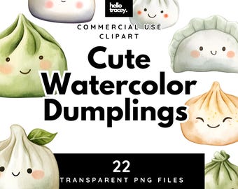 Cute Watercolor Dumpling Illustrations PNG clipart, Dumplings Kawaii Baby Yum Cha Transparent PNGs clip art, Royalty Free, Digital stickers