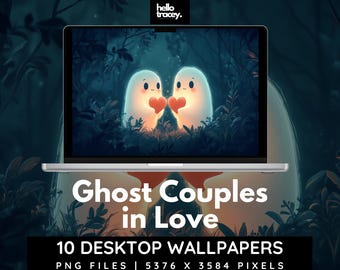 Ghost Couples in Love Desktop Wallpapers | aesthetic manga style neon cute fun valentines ghost wallpaper streaming youtube background