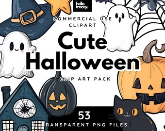 Cute Halloween Clipart, Pumpkins Ghosts Spiderwebs Black Cat Stars Moon Bat Spider Fall PNG Clip art for commercial use, Transparent PNGs