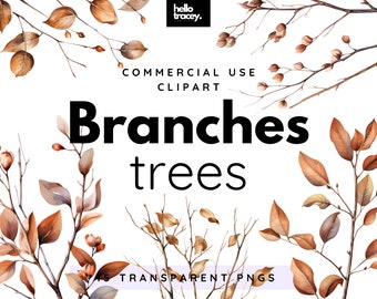 Autumn Winter Tree Branches Clipart Pack, Clip art for commercial use, Transparent PNGs, Royalty Free PNG