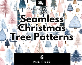 Watercolor Christmas Trees, Digital Seamless Pattern PNG, Xmas Tree, Winter, Forest, Trees, Repeating PNG paper patterns, Commercial Use