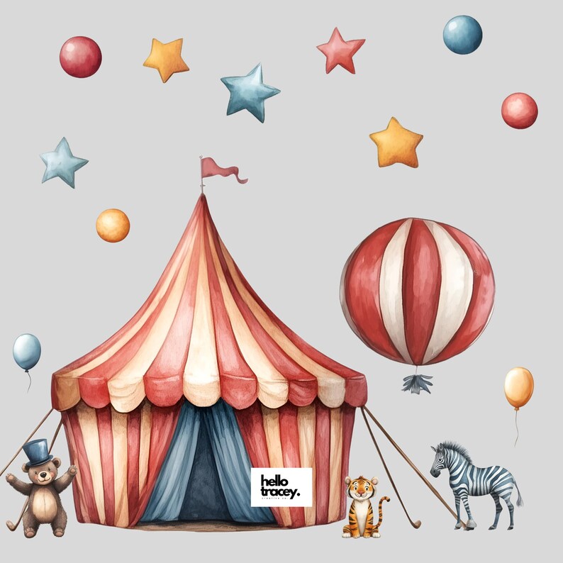 Watercolor Circus PNG Clipart PACK TWO, Circus Theme, Elephant, Tiger ...