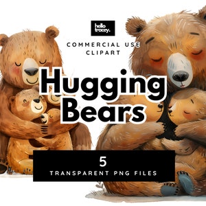 Pack de cliparts câlins mignons ours bruns, maman papa bébé ours fête des mères pères Clip art à usage commercial PNGs transparents libres de droits