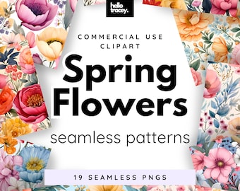 Digital Seamless Pattern PNG, Watercolor Spring Flowers, Floral Digital PNG paper design, Commercial Use Clipart