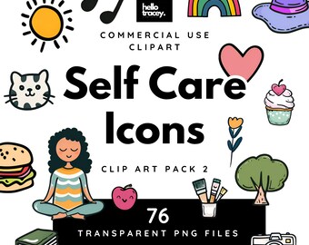 Lindos iconos de autocuidado en acuarela, imágenes prediseñadas PNG, estilo dibujado a mano, elementos de clip art de amor propio, PNG transparente, libre de regalías, pegatinas digitales