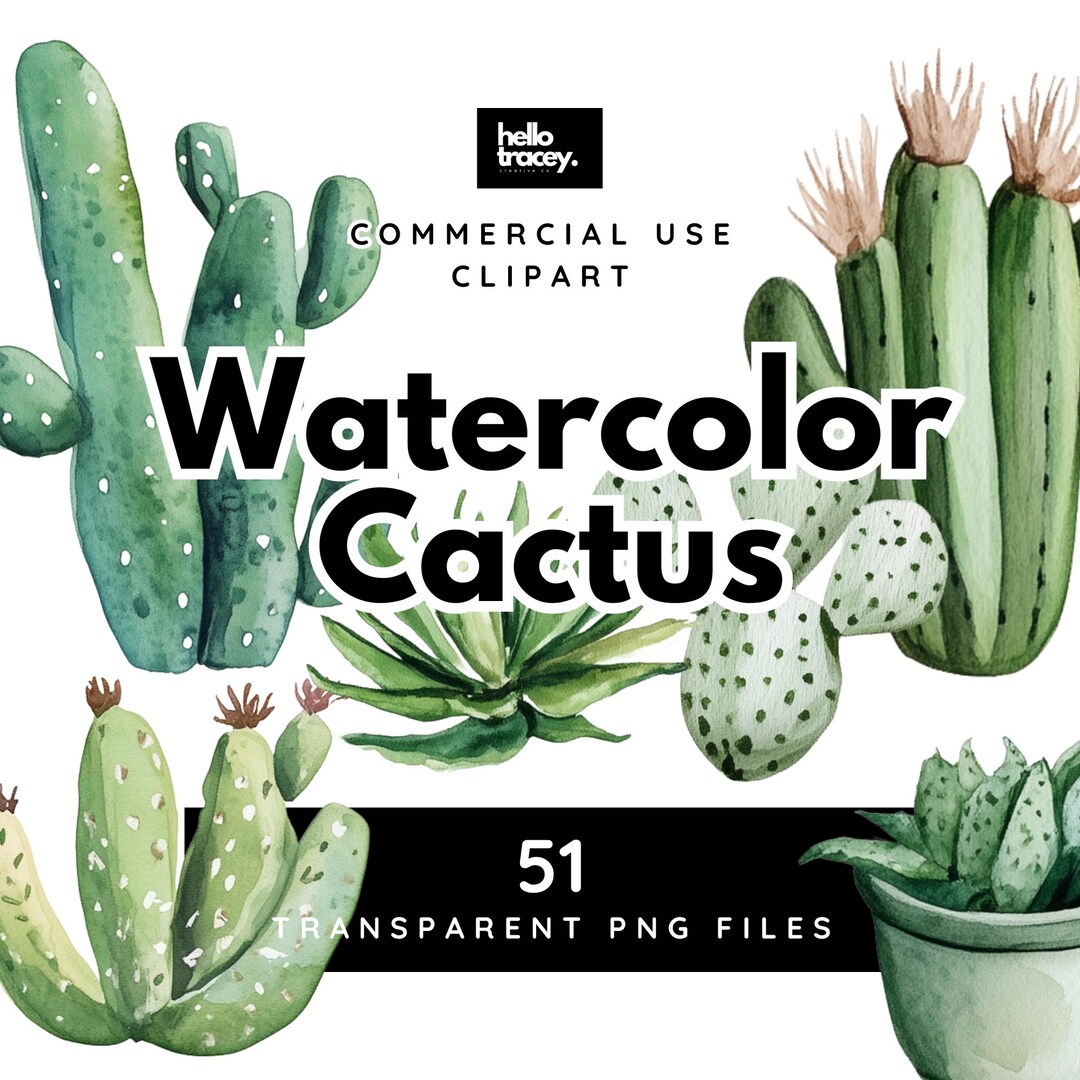 Watercolor Cactus PNG Clipart, Cute Cacti Green Succulent Plants ...