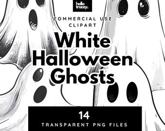 White Halloween Ghosts Clipart, Spooky Cute Ghost 80s 90s Haunted PNG Clip art for commercial use, Transparent PNGs