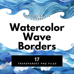 Watercolor Ocean Beach Wave Border PNG clipart, Waves Water Borders Transparent PNGs clip art, Digital stickers, Commercial Use