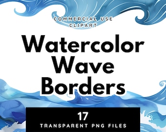 Watercolor Ocean Beach Wave Border PNG clipart, Waves Water Borders Transparent PNGs clip art, Digital stickers, Commercial Use